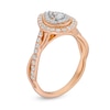Thumbnail Image 3 of 3/4 CT. T.W. Pear-Shaped Diamond Double Frame Twist Shank Engagement Ring in 10K Rose Gold