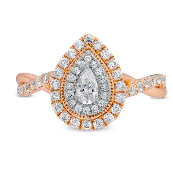 3/4 CT. T.w. Pear-Shaped Diamond Double Frame Twist Shank Engagement Ring in 10K Rose Gold