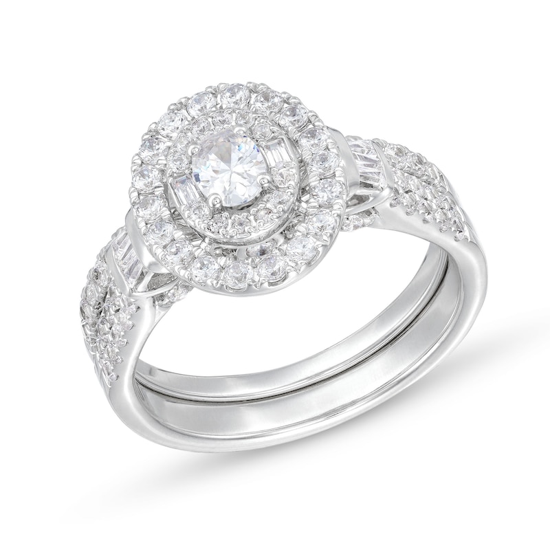 Main Image 1 of 1 CT. T.W. Oval Diamond Double Row Bridal Set in 10K White Gold