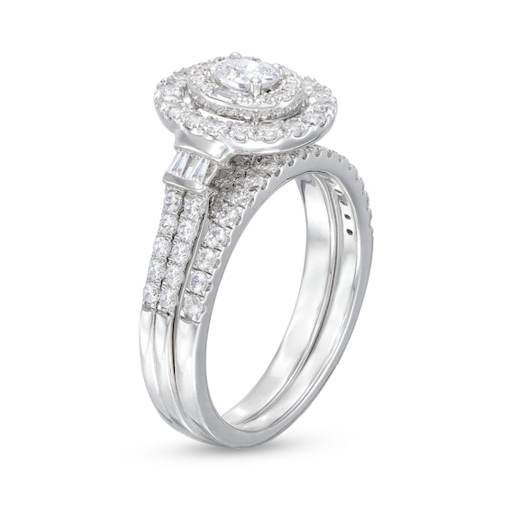 1 CT. T.w. Oval Diamond Double Row Bridal Set in 10K White Gold