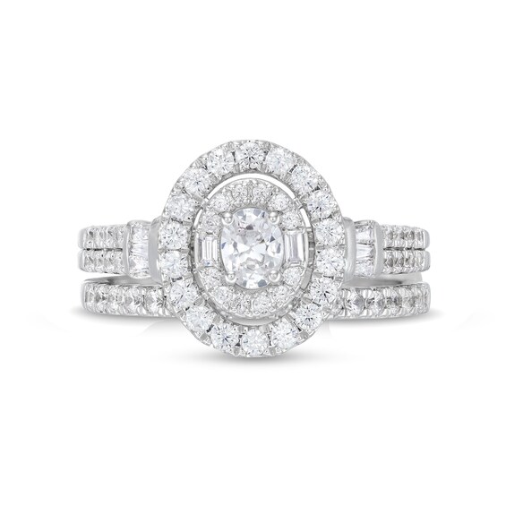1 CT. T.w. Oval Diamond Double Row Bridal Set in 10K White Gold