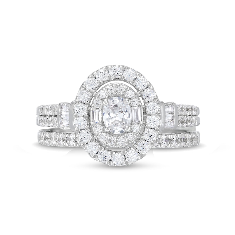 Main Image 4 of 1 CT. T.W. Oval Diamond Double Row Bridal Set in 10K White Gold