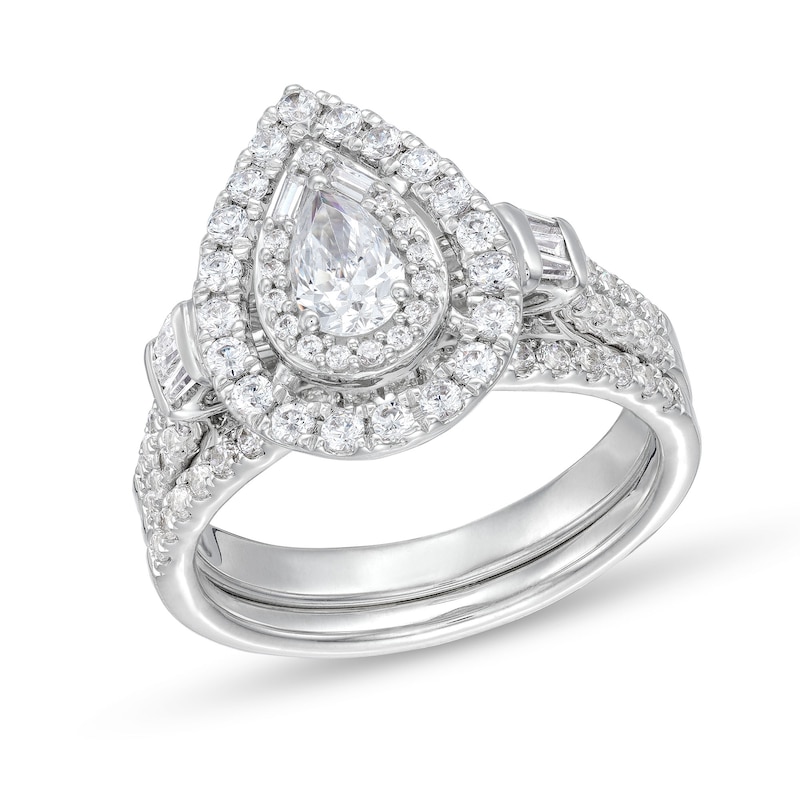 Main Image 1 of 1 CT. T.W. Pear-Shaped Diamond Double Row Bridal Set in 10K White Gold