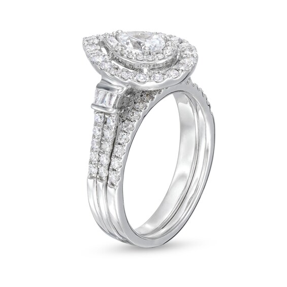 1 CT. T.w. Pear-Shaped Diamond Double Row Bridal Set in 10K White Gold
