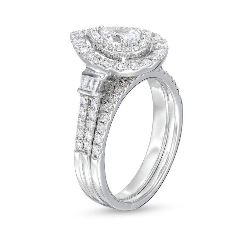 Main Image 3 of 1 CT. T.W. Pear-Shaped Diamond Double Row Bridal Set in 10K White Gold