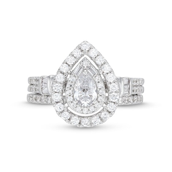1 CT. T.w. Pear-Shaped Diamond Double Row Bridal Set in 10K White Gold