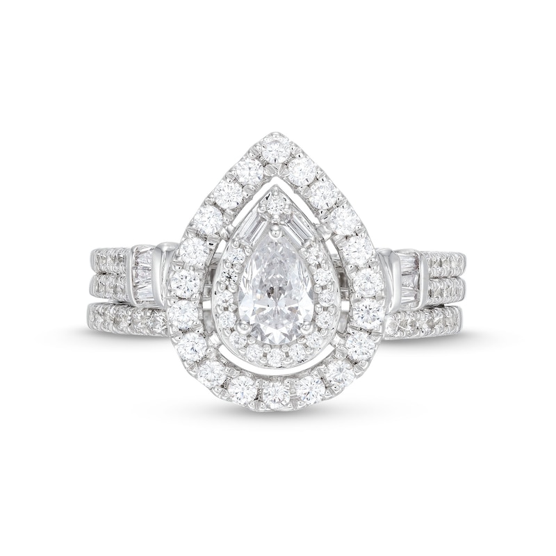 Main Image 4 of 1 CT. T.W. Pear-Shaped Diamond Double Row Bridal Set in 10K White Gold