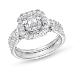 1 CT. T.W. Emerald-Cut Diamond Double Row Bridal Set in 10K White Gold