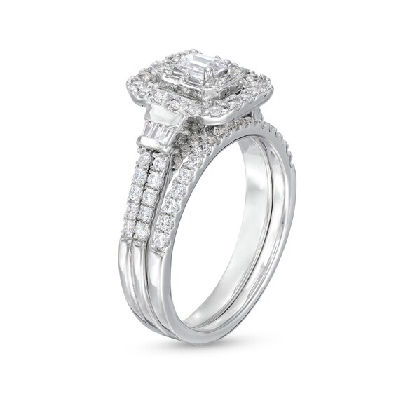 1 CT. T.w. Emerald-Cut Diamond Double Row Bridal Set in 10K White Gold