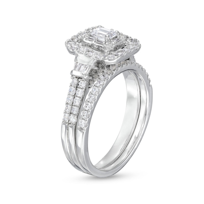 Main Image 3 of 1 CT. T.W. Emerald-Cut Diamond Double Row Bridal Set in 10K White Gold