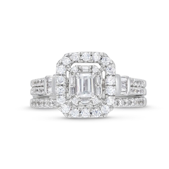 1 CT. T.w. Emerald-Cut Diamond Double Row Bridal Set in 10K White Gold