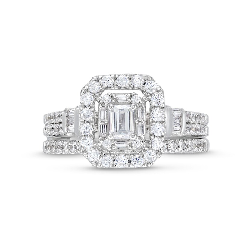 Main Image 4 of 1 CT. T.W. Emerald-Cut Diamond Double Row Bridal Set in 10K White Gold