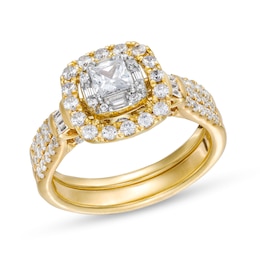 1 CT. T.W. Princess-Cut Diamond Cushion Frame Double Row Bridal Set in 10K Gold