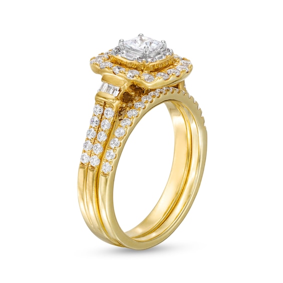 1 CT. T.w. Princess-Cut Diamond Cushion Frame Double Row Bridal Set in 10K Gold