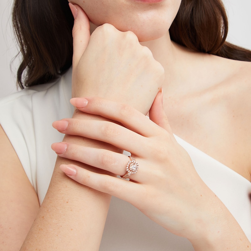 Main Image 2 of 1 CT. T.W. Princess-Cut Diamond Cushion Frame Double Row Bridal Set in 10K Rose Gold