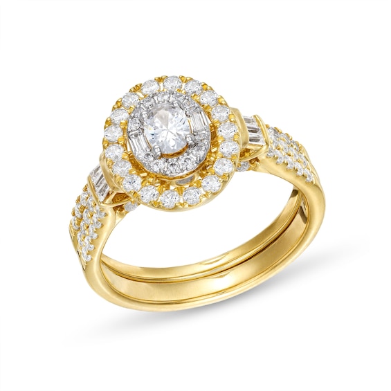 1 CT. T.w. Oval Diamond Double Row Bridal Set in 10K Gold
