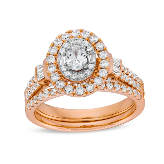 1 CT. T.w. Oval Diamond Double Row Bridal Set in 10K Rose Gold