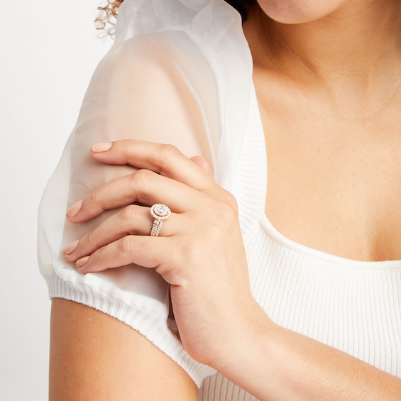 1 CT. T.w. Oval Diamond Double Row Bridal Set in 10K Rose Gold