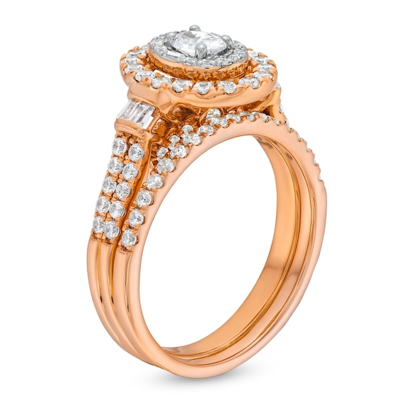 1 CT. T.w. Oval Diamond Double Row Bridal Set in 10K Rose Gold