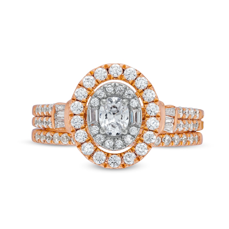 Main Image 4 of 1 CT. T.W. Oval Diamond Double Row Bridal Set in 10K Rose Gold