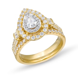 1 CT. T.W. Pear-Shaped Diamond Double Row Bridal Set in 10K Gold