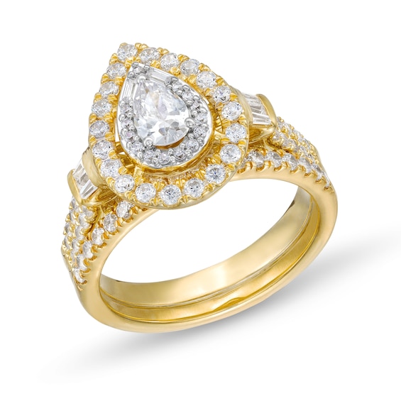 1 CT. T.w. Pear-Shaped Diamond Double Row Bridal Set in 10K Gold