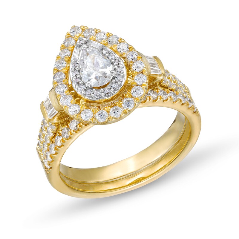 Main Image 1 of 1 CT. T.W. Pear-Shaped Diamond Double Row Bridal Set in 10K Gold