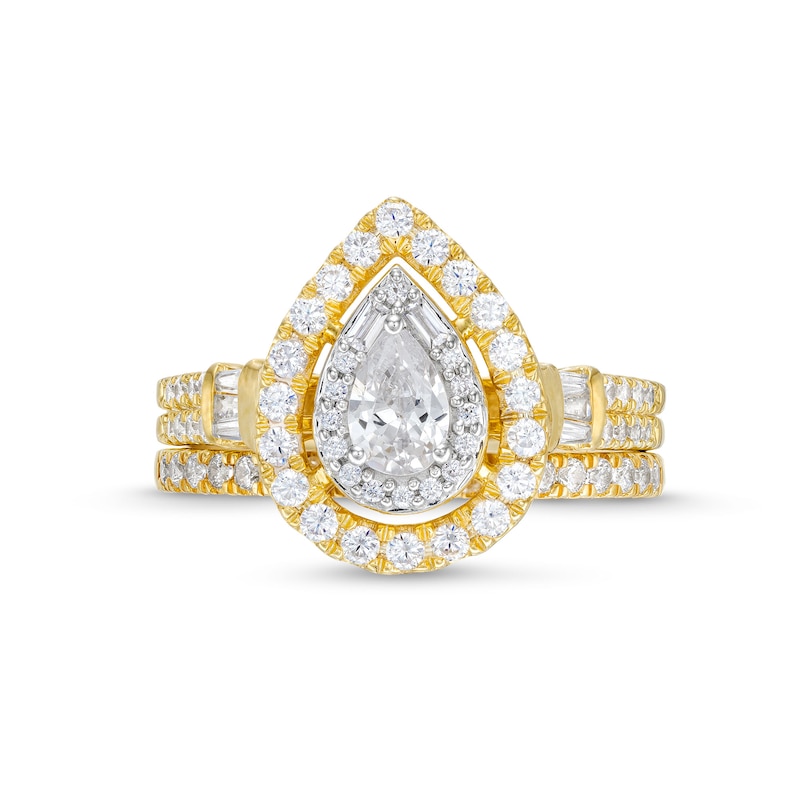Main Image 4 of 1 CT. T.W. Pear-Shaped Diamond Double Row Bridal Set in 10K Gold
