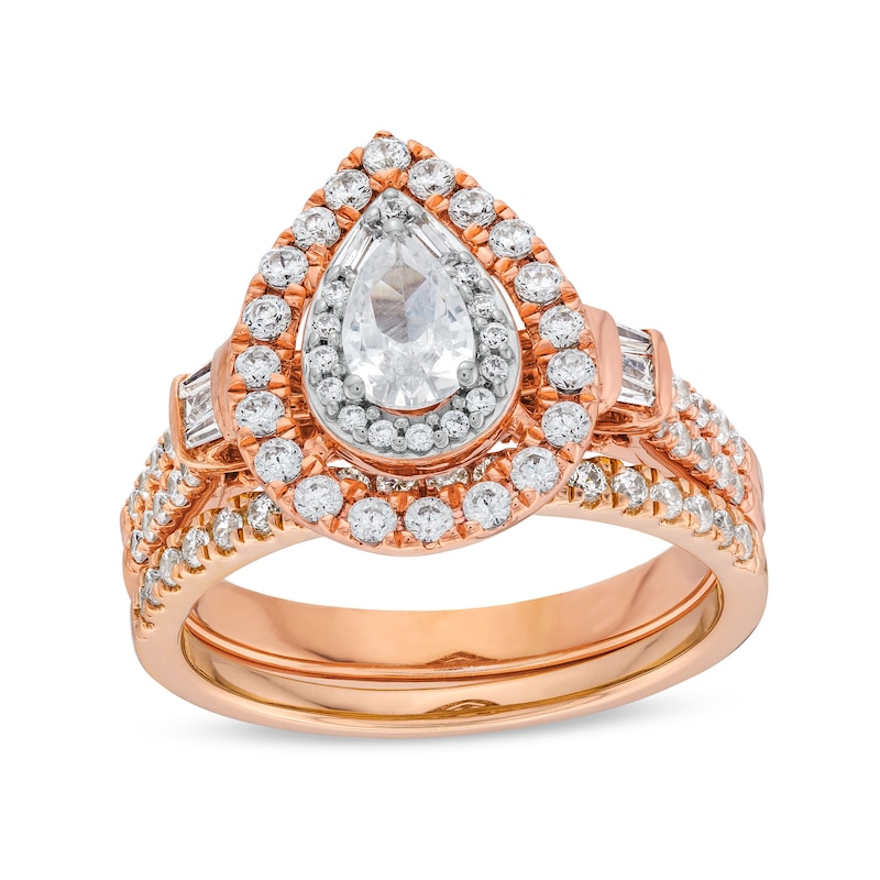 Main Image 1 of 1 CT. T.W. Pear-Shaped Diamond Double Row Bridal Set in 10K Rose Gold