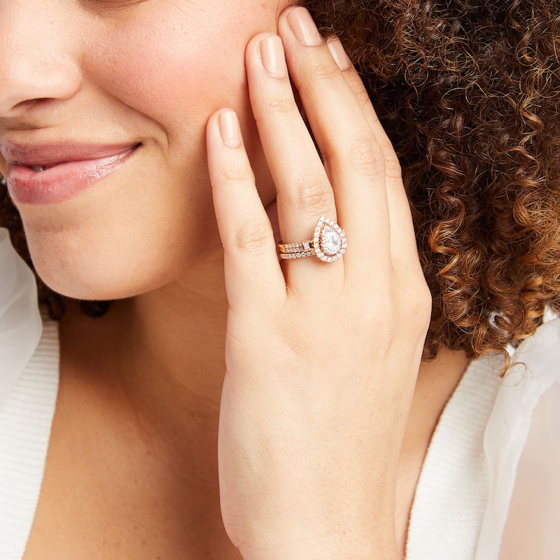 Main Image 2 of 1 CT. T.W. Pear-Shaped Diamond Double Row Bridal Set in 10K Rose Gold