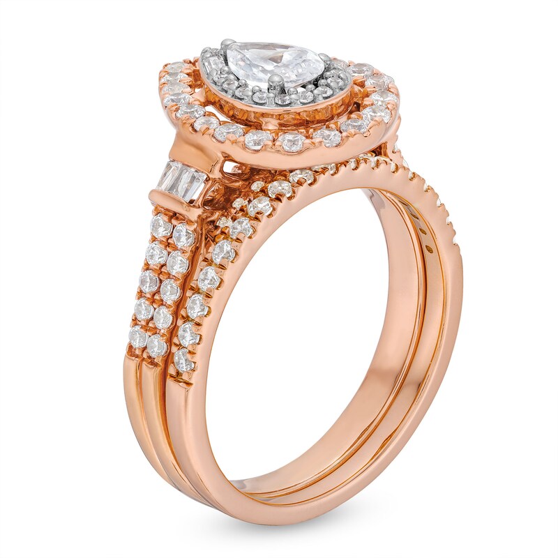 Main Image 3 of 1 CT. T.W. Pear-Shaped Diamond Double Row Bridal Set in 10K Rose Gold