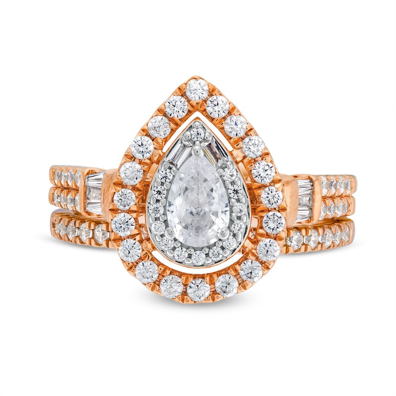 Main Image 4 of 1 CT. T.W. Pear-Shaped Diamond Double Row Bridal Set in 10K Rose Gold