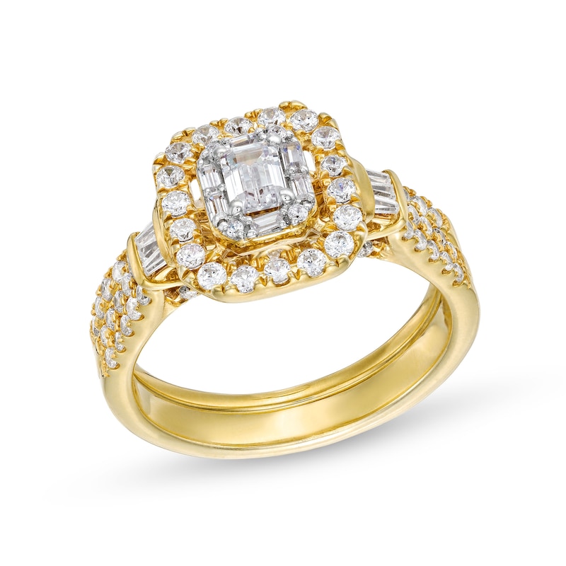 1 CT. T.W. Emerald-Cut Diamond Double Row Bridal Set in 10K Gold | Zales