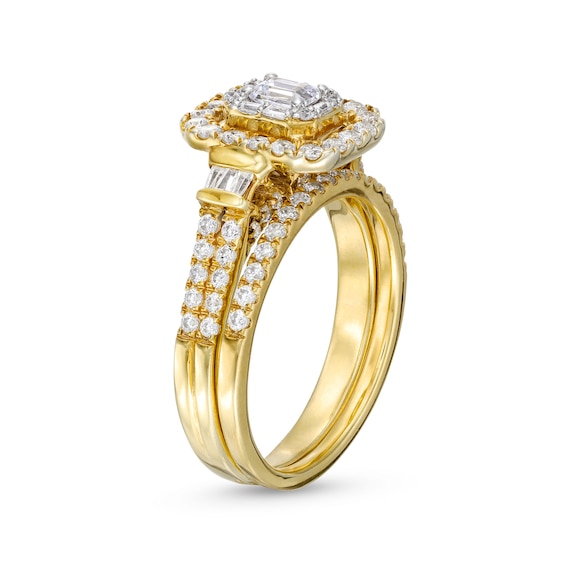 1 CT. T.w. Emerald-Cut Diamond Double Row Bridal Set in 10K Gold