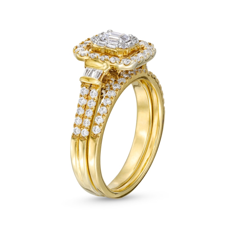 Main Image 3 of 1 CT. T.W. Emerald-Cut Diamond Double Row Bridal Set in 10K Gold
