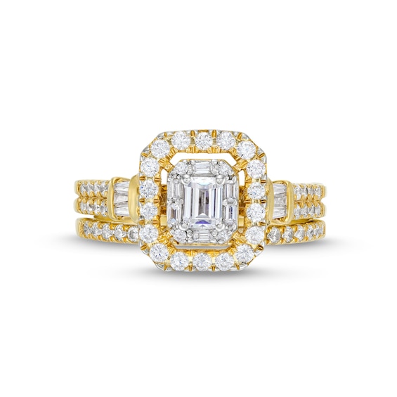 1 CT. T.w. Emerald-Cut Diamond Double Row Bridal Set in 10K Gold