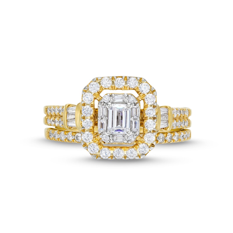 Main Image 4 of 1 CT. T.W. Emerald-Cut Diamond Double Row Bridal Set in 10K Gold