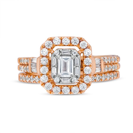 1 CT. T.w. Emerald-Cut Diamond Double Row Bridal Set in 10K Rose Gold