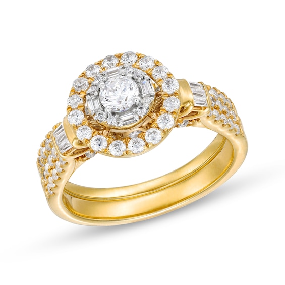 1 CT. T.w. Diamond Double Row Bridal Set in 10K Gold