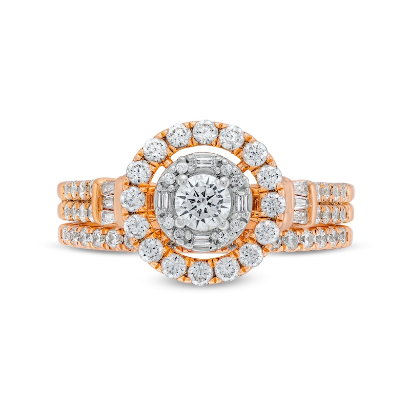 Main Image 4 of 1 CT. T.W. Diamond Double Row Bridal Set in 10K Rose Gold