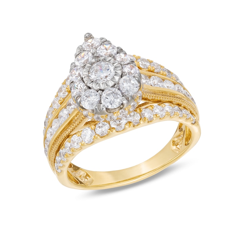 Main Image 1 of 2 CT. T.W. Pear Multi-Diamond Vintage-Style Multi-Row Shank Engagement Ring in 10K Gold