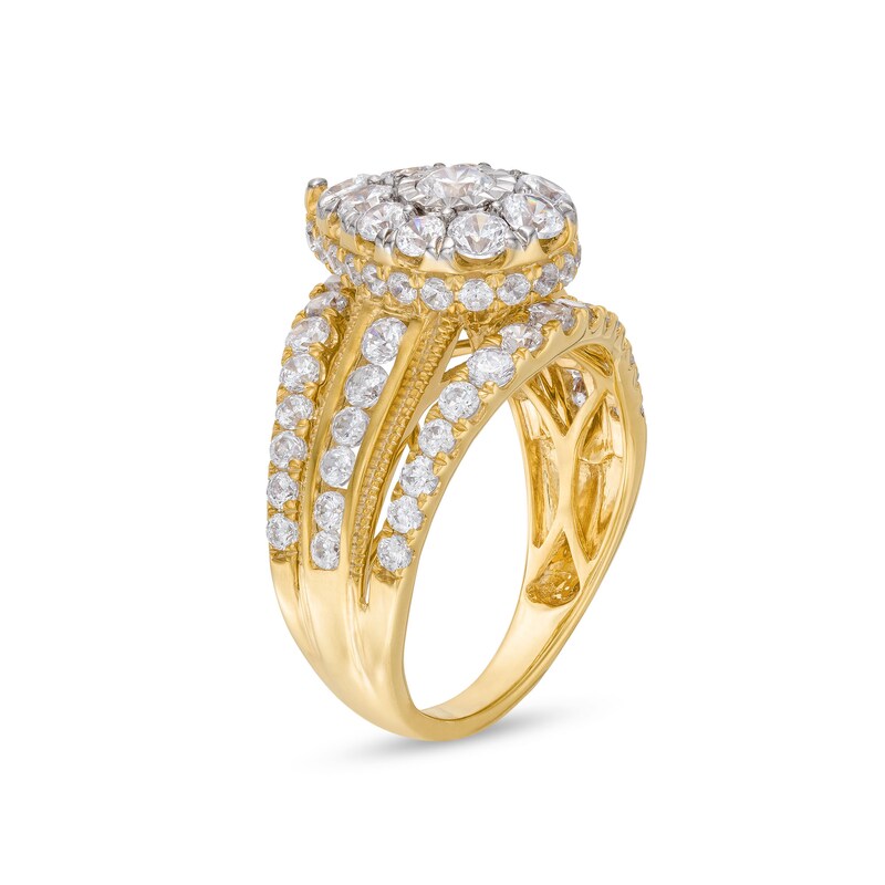 Main Image 4 of 2 CT. T.W. Pear Multi-Diamond Vintage-Style Multi-Row Shank Engagement Ring in 10K Gold
