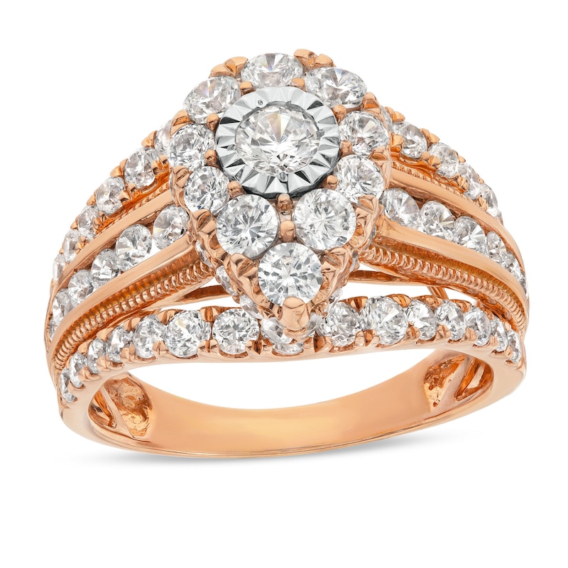 Main Image 1 of 2 CT. T.W. Pear Multi-Diamond Vintage-Style Multi-Row Shank Engagement Ring in 10K Rose Gold