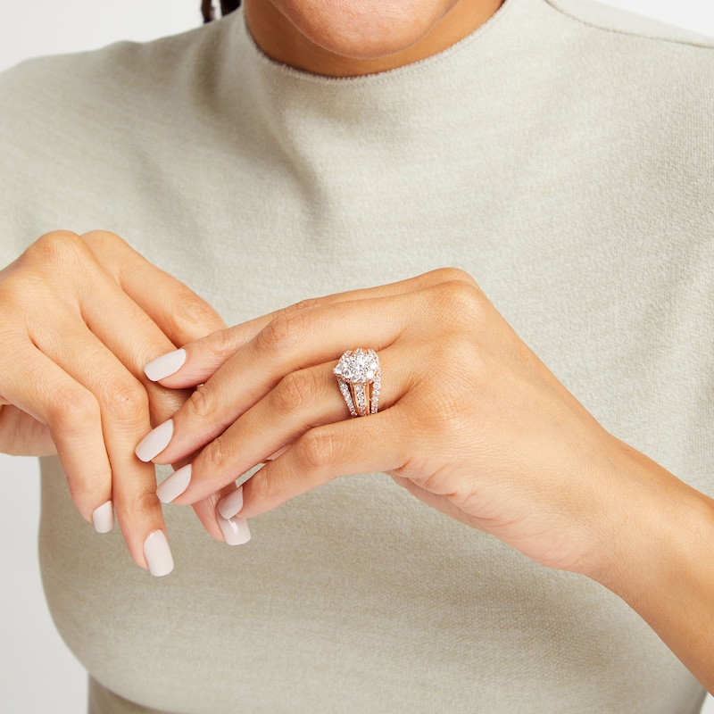 Main Image 2 of 2 CT. T.W. Pear Multi-Diamond Vintage-Style Multi-Row Shank Engagement Ring in 10K Rose Gold
