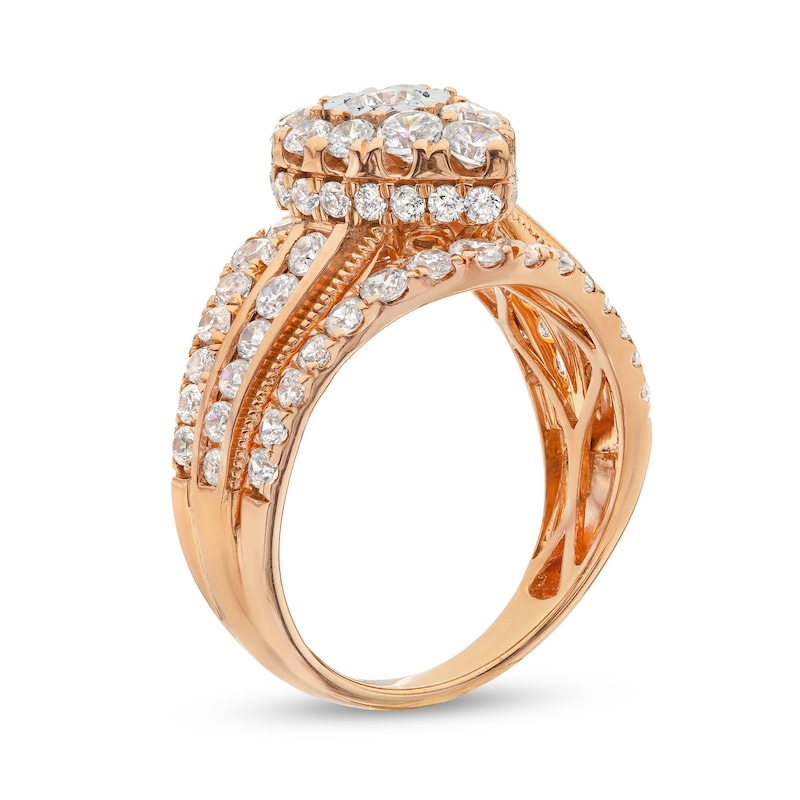 Main Image 3 of 2 CT. T.W. Pear Multi-Diamond Vintage-Style Multi-Row Shank Engagement Ring in 10K Rose Gold