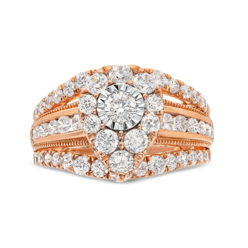 Main Image 4 of 2 CT. T.W. Pear Multi-Diamond Vintage-Style Multi-Row Shank Engagement Ring in 10K Rose Gold