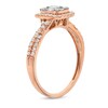 Thumbnail Image 2 of 1/2 CT. T.W. Emerald-Shaped Multi-Diamond Frame Twist Shank Engagement Ring in 10K Rose Gold