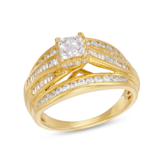 1 CT. T.w. Quad Princess-Cut Diamond Double Row Bypass Engagement Ring in 10K Gold