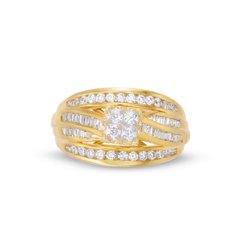 Main Image 3 of 1 CT. T.W. Quad Princess-Cut Diamond Double Row Bypass Engagement Ring in 10K Gold