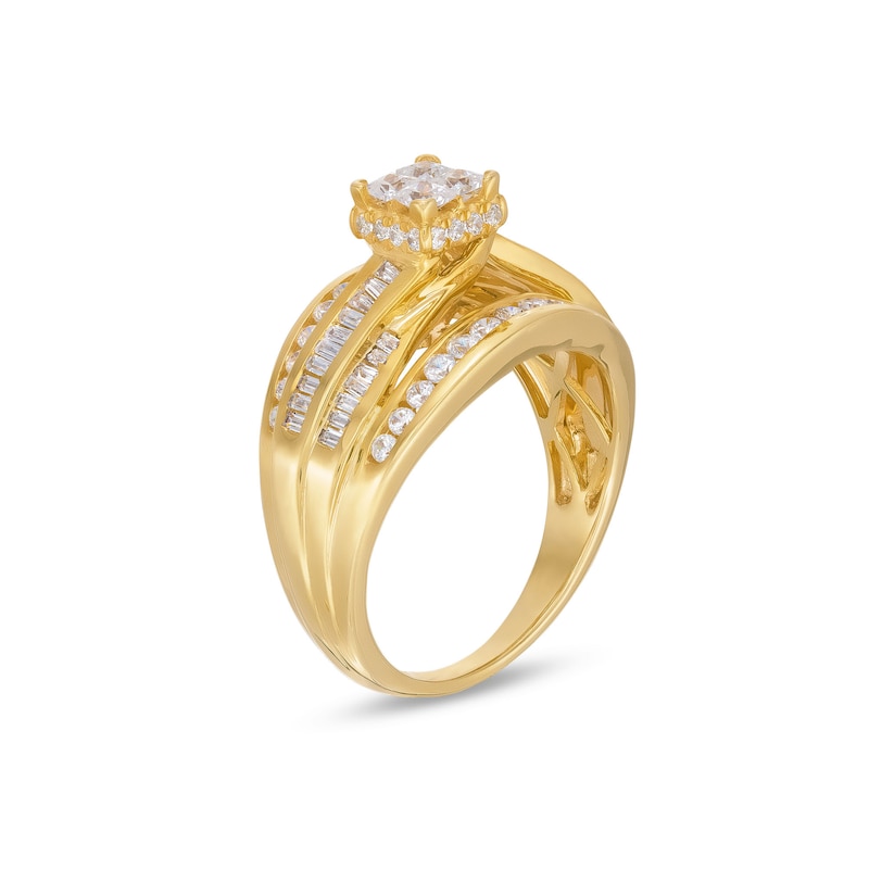 Main Image 4 of 1 CT. T.W. Quad Princess-Cut Diamond Double Row Bypass Engagement Ring in 10K Gold